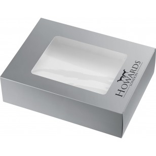 Estuche cartulina con ventana HOWARDS LONDON,tamaño 22x15,5 x 5 cms,gris plata